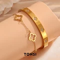 2 Pcs Triangle Star Zirconia Bracelet with Clover Bracelet, suitable for daily wear, Valentine's Day Gift, Mother's Day Gift preview-1