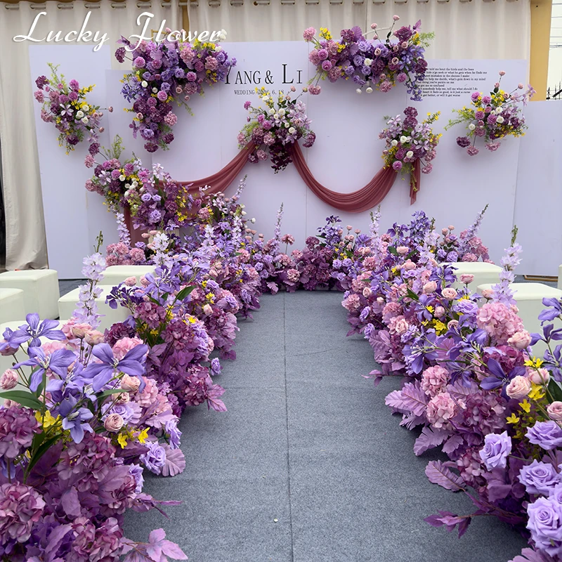 White/Purple Outdoor Wedding Decoration Artificial Flowers Floral Backdrop Arrangement Hanging Flower Row Road Lead Flower Ball-animated-img