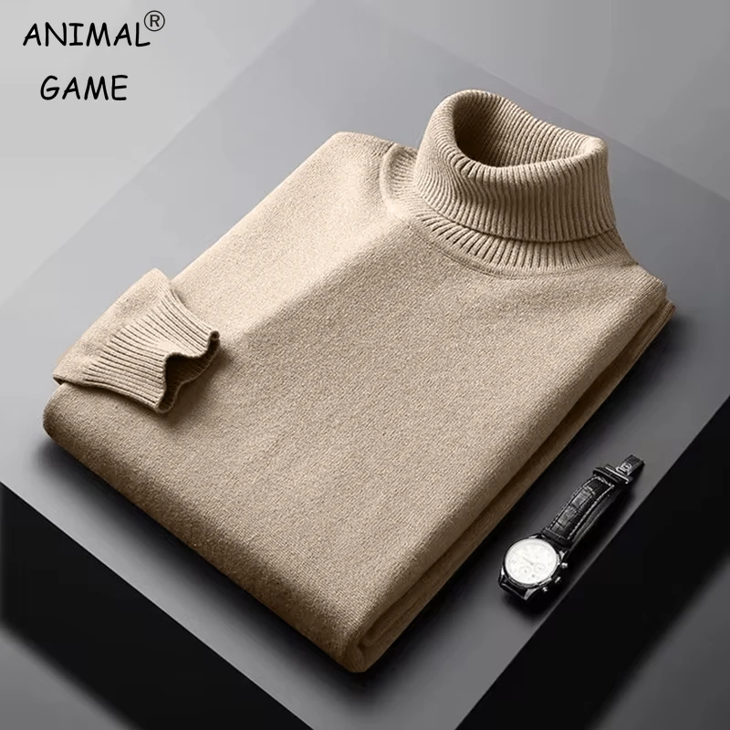 New Men's Turtleneck Neck Sweater Slim Fit Lightweight Sweatshirts Knitted Pullover Autumn Casual Fashion Long Sleeve Sweater-animated-img