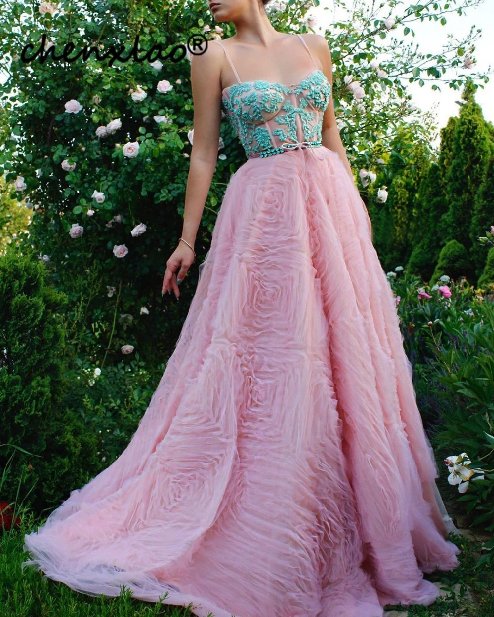 CHENXIAO Pink Evening Dress Long 