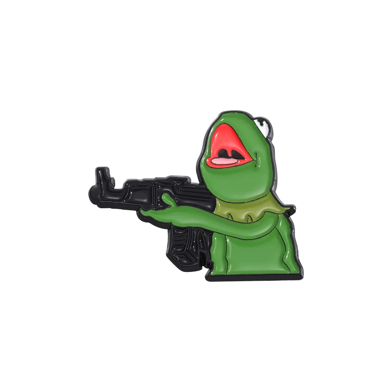 Frog And A Gun Enamel Pins Custom Design Brooches Lapel Badges Cartoon Cute Animal Jewelry Gift for Friends-animated-img