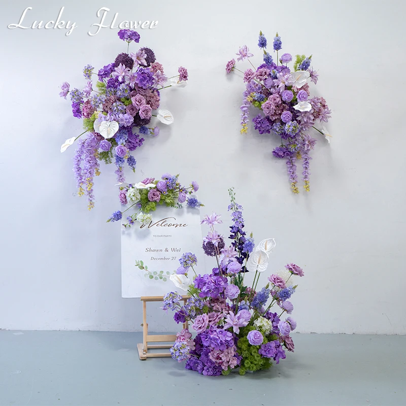 Elegant Purple Wedding Flower Set Artificial Flower Row Road Leading Flower Ball Wedding Decoration Welcom Sign Decor Floor Row-animated-img