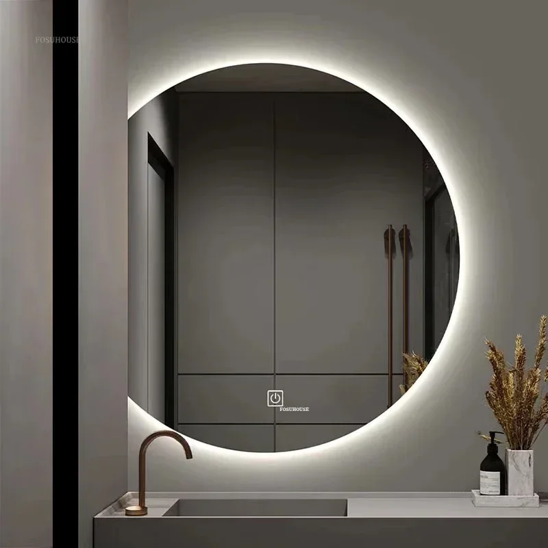 Nordic Special-shaped Bath Mirrors Semicircular Makeup Mirror Wall Hanging with Light Bathroom Led Touch Screen Bathroom Mirrors-animated-img