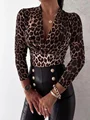 Sexy Women Spring Autumn T-Shirts Patchwork Design V-Neck Long Sleeve Leopard Tiger Letter Starry Sky Print Slim Pullovers Top preview-3