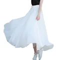 Spring Summer New White Double-layer Chiffon Skirt A- line Half-length Long Dress Elegant High-waisted Artistic Fairy-like Women preview-5