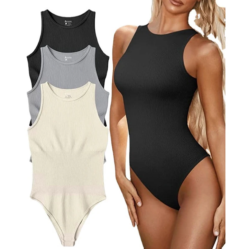 Yoga Bodysuit Tight High Stretch Sleeveless Solid Color Triangle Hip Lifting Exercise Fitness-animated-img