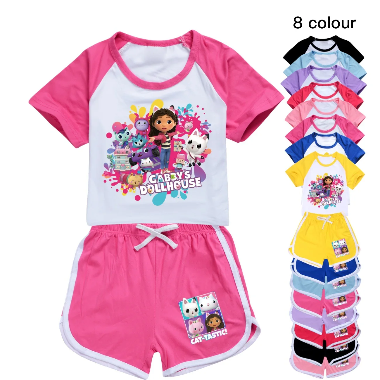 Kids Cute Gabbys Dollhouse Clothes Toddler Girls Outfit Toddler Boy Leisure Clothing Set Baby Girl Short Sleeve Summer SportSuit-animated-img