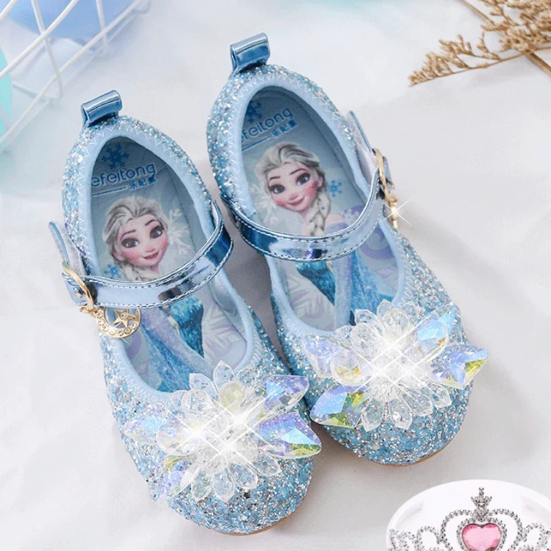 Disney Princess Crystal Shoes New Girls Single Shoes Frozen Aisha Sophia Rhinestones Shoes Performance Party Shoes-animated-img