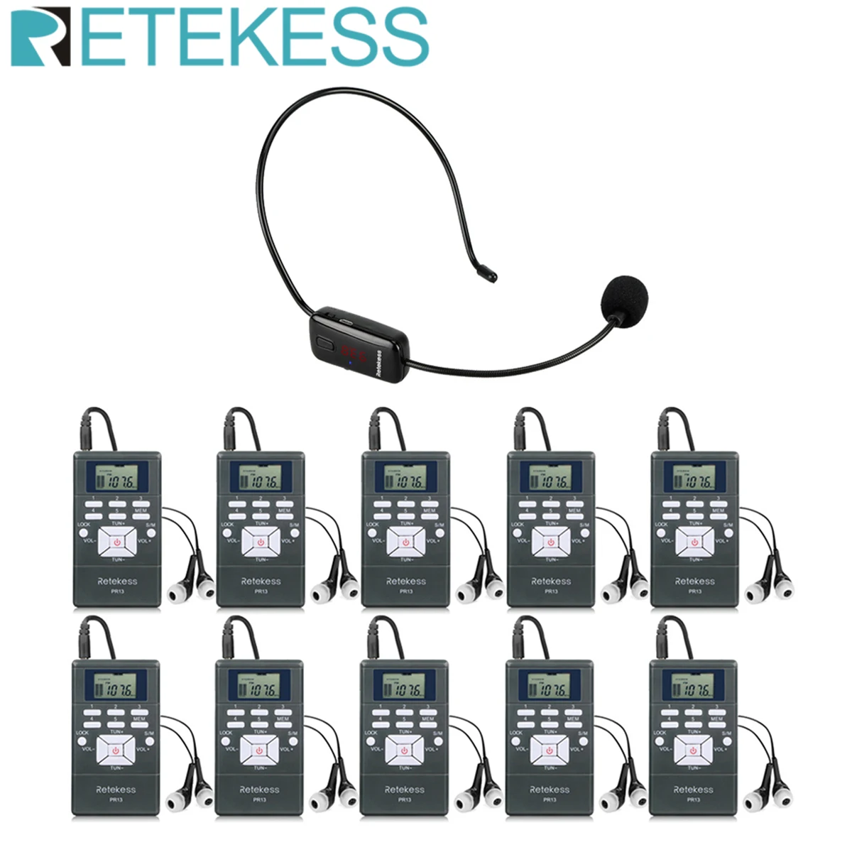 RETEKESS TR503 Wireless Audio Mic PR13 FM Radio Receiver Language Transmission System Tour Guide Church Meeting Museum 5/10/15pc-animated-img