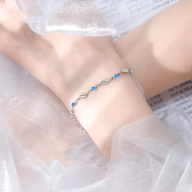 Retro 925 Sterling Silver Blue Crystal Bracelets For Women Korean Designer Hollow Adjustable Bracelets Luxury Party Jewelry Gift-animated-img