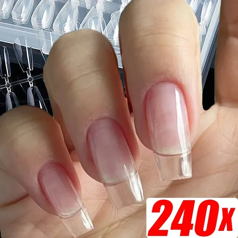 Clear Natural Fake Nails Ultra-thin Transparent Artificial Press on Long Ballerinas Nails Art Tool DIY Nail Extension Long Tips-animated-img