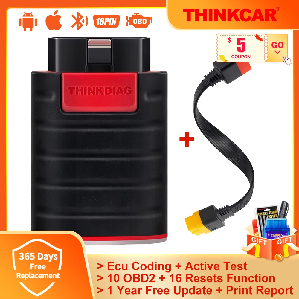 Thinkdiag OBD2 Bluetooth Dongle Full Systems Scanner with Bi-Directional,  ECU Coding, 16 Special Functions and Resets
