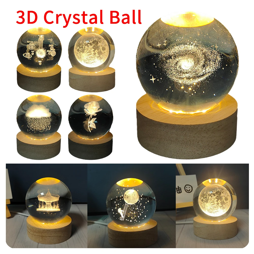 3D Led Crystal Ball Christmas Decorations USB Charging Planet Galaxy Astronaut Glowing Crystal Ball Table Lamp Birthday Gifts-animated-img