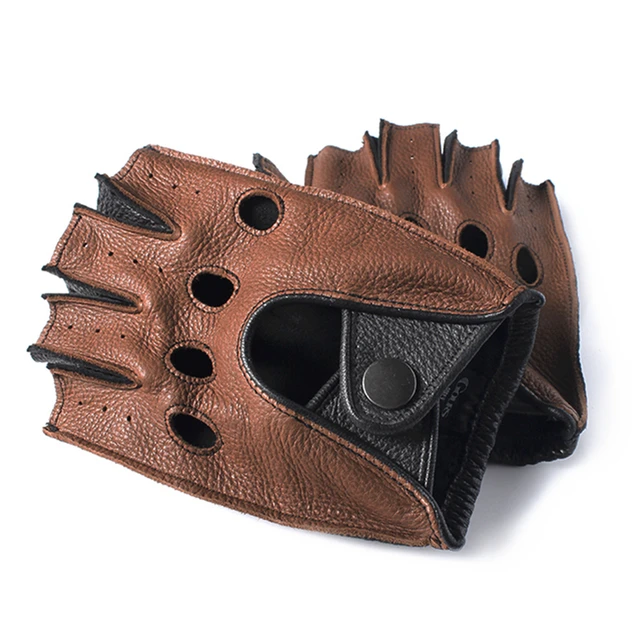 brown leather gloves fingerless