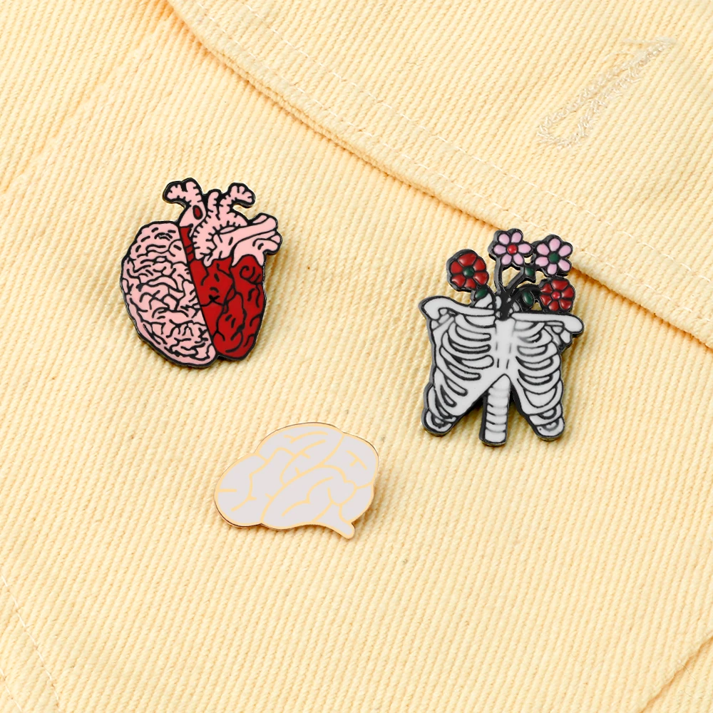 Купить Алиэкспресс 3 Punk Style Human Organs Enamel Pins Heart