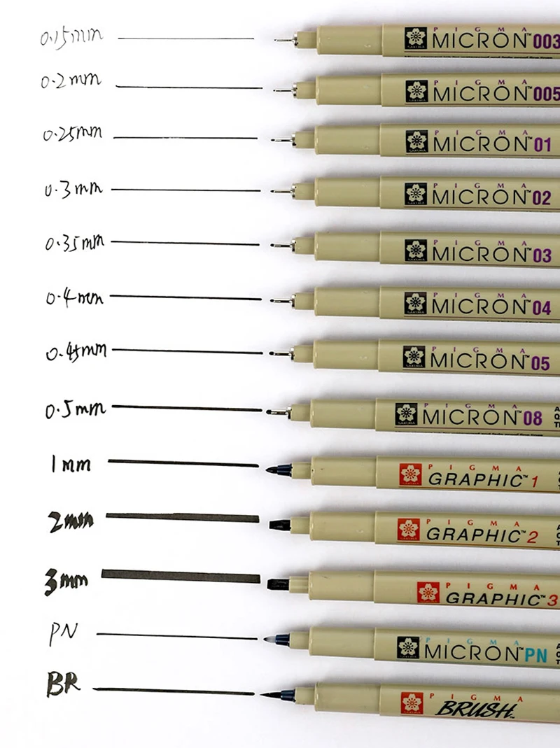 Sakura 4-13 Different Size Pigma Micron Needle Pen XSDK Black