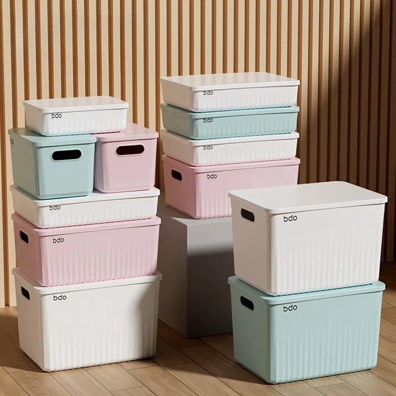 Storage Box with Lid Stackable Clothes Storage Container Dustproof Cosmetics Clothing Grocery Organizers Toy Snack Storage Box-animated-img