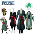 Anime Figures Roronoa Zoro Cosplay Costume Uniform Green Coat Pants Head Scarf Roronoa Zoro Wig Earrings Halloween Men Clothes preview-1