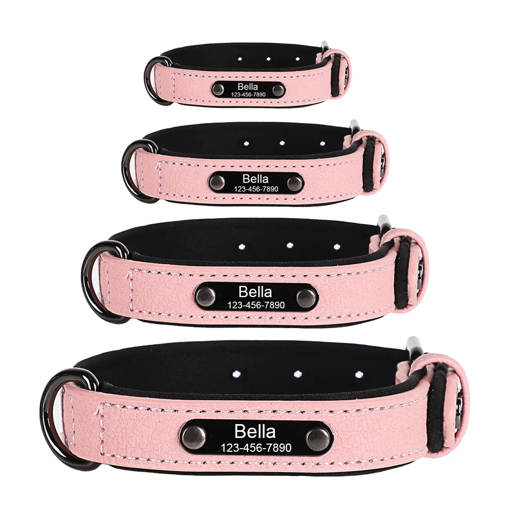 Personalized Dog Collars Engraved Nameplate ID Tag Customized Name Soft Leather Collar for Small Medium Large Dogs Accessories-animated-img