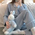 Women's Autumn Winter Long Sleeve Pajama Set Cute Plus Size Korean Style Home Wear 2-Piece Set Sleepwear For Ladies preview-1