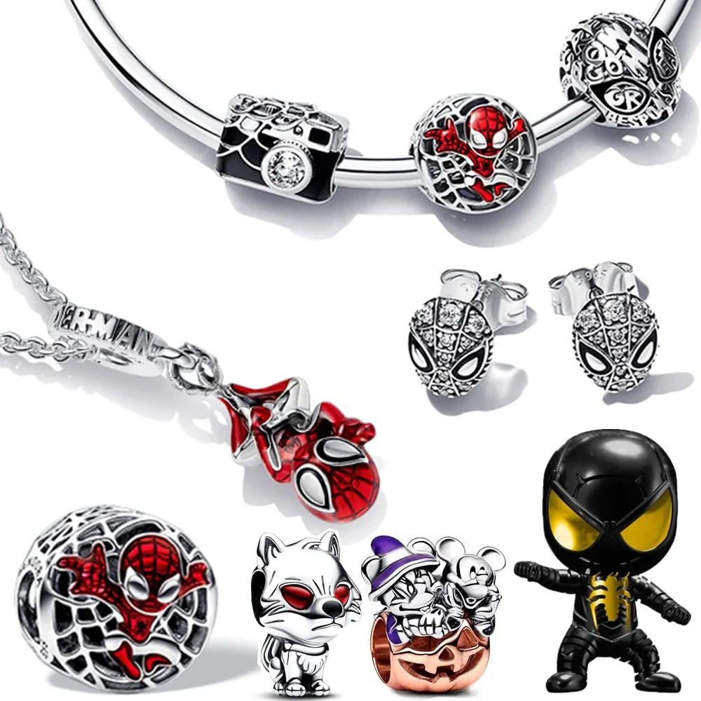 Marvel Series Hanging Spiderman Charm Beads Fits Pandora Original