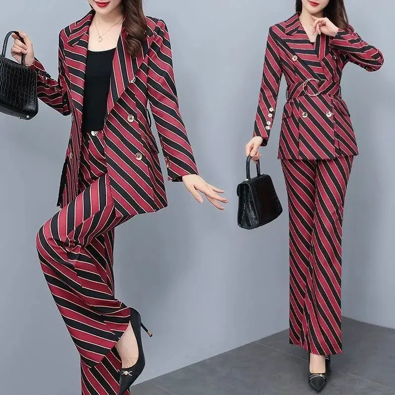 Women's Suit Suit 2023 Spring and Autumn New Fashion Print Thin Blazers Coat Pants Two-piece Korean Elegant Casual Matching Set