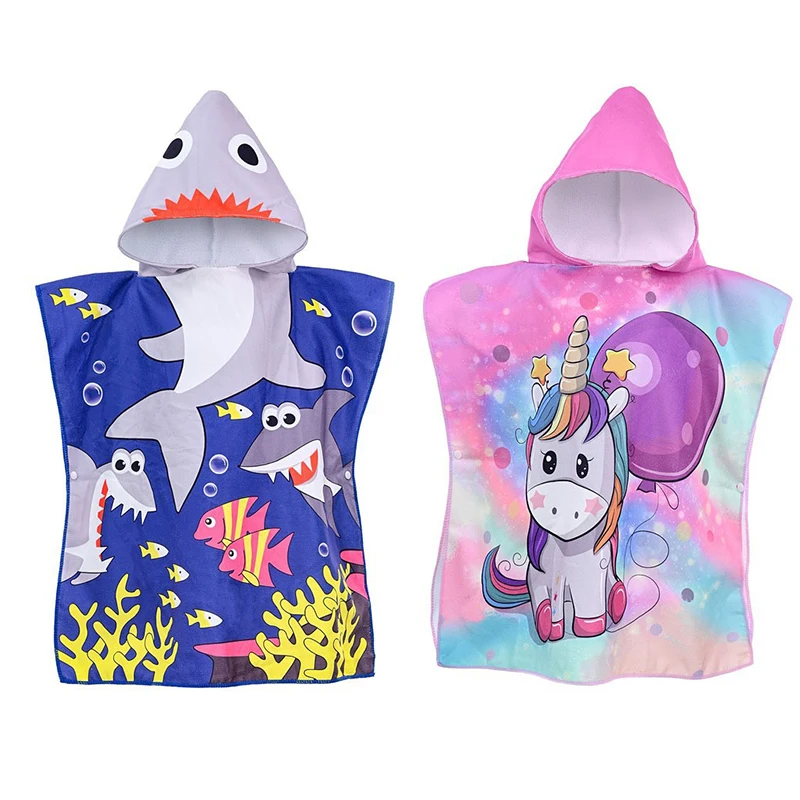 Kids Beach Towel for Boys Girls,Unicorn Hooded Bath Towel Wrap,0-5Years Baby Shark Bathrobe with Hood-animated-img