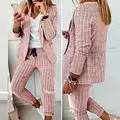 2 Pcs/Set Lady Outfit Set Trendy Two-piece Lady Jacket Trousers Suit Colors Matching Lady Outfit Set for Business Trip