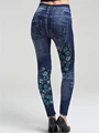 Women High Elastic Waist Butterfly Print Fake Denim Leggings Summer Slim Push Up Skinny Long Trousers XCMY-F801 preview-4