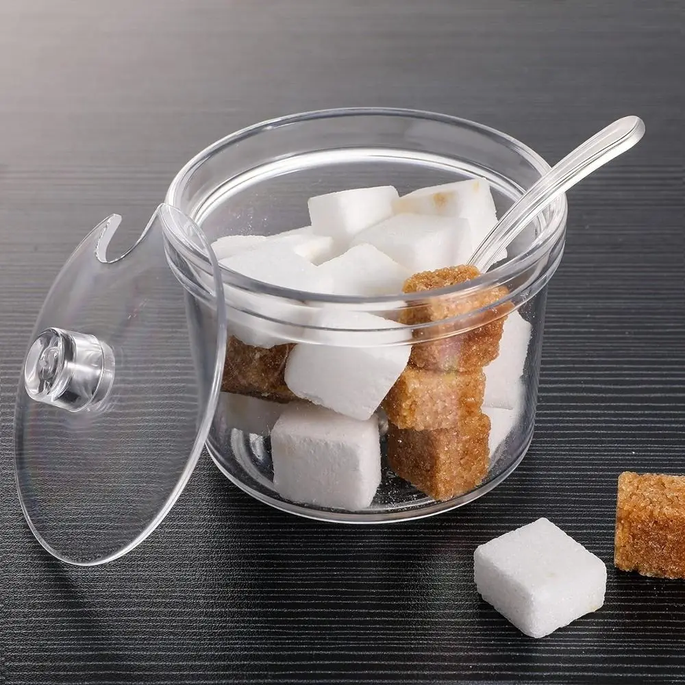 With Spoon and Lid Acrylic Sugar Bowl Visible Anti-fall Seasoning Jar Transparent Condiment Container Dining Table-animated-img