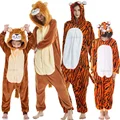 Adults Animal Onesie Kigurumi Tiger Lion Cat Costume Sleepwear Women Kids Winter Jumpsuit Panda Cartoon Flannel Couple Pajamas preview-1