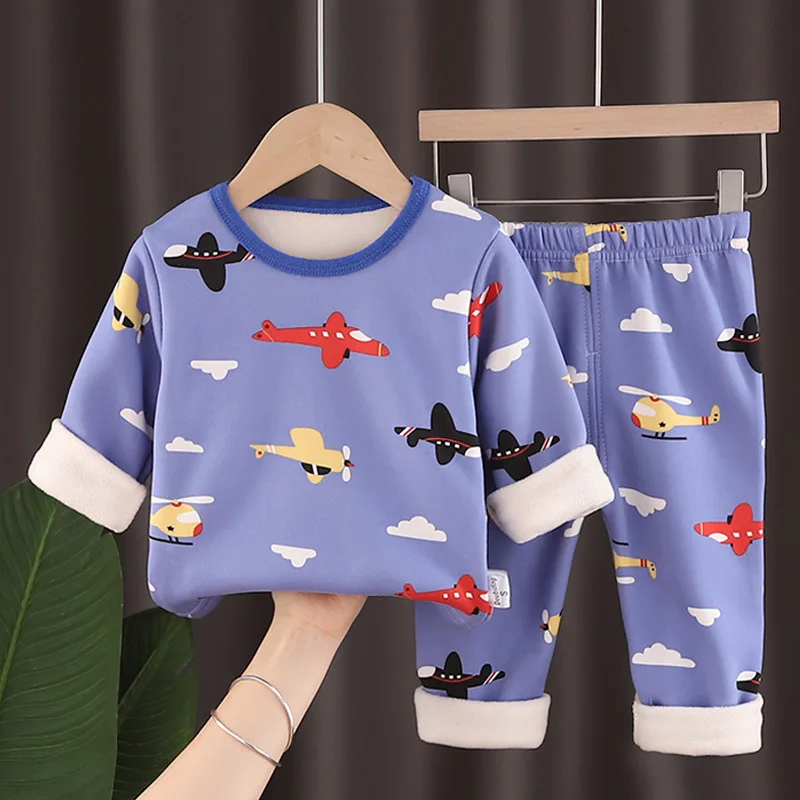 New 2024 Autumn Winter Kids Thicken Soft Flannel Pajamas Sets Baby Boys  Girls Cartoon O-neck Pullover Warm Sleeping Sets Pyjamas - AliExpress