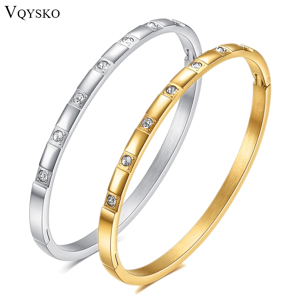 VQYSKO Stainless Steel Zircon Square Bracelet Buckle Bracelet Women's Jewelry Valentine's Day Gift For Her-animated-img