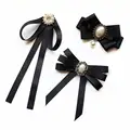Black Ribbon Pearl Black Bow Tie Women Blouse Bowknot Temperament All-match Elegant Wear Accessories G1T7 preview-3