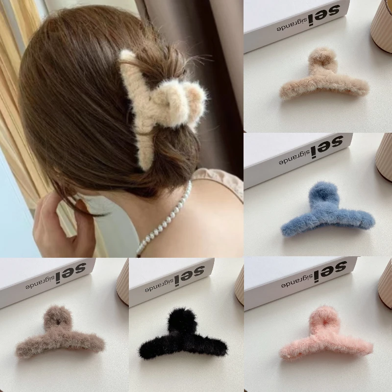 Winter Plush Hair Claw Elegant Acrylic Hairpins Faux Fur Hair Clip Barrette Crab Headwear for Women Girls Hair Accessories-animated-img