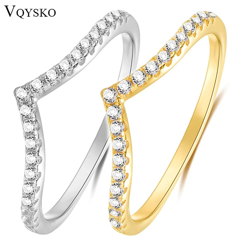 VQYSKO Pointed V Shaped Zircon Ring Simulated Heart Stackable Ring Eternity Bands For Women Jewelry Gifts For Her-animated-img