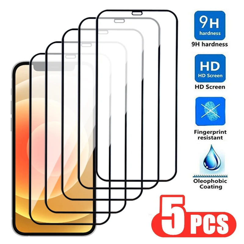 5Pcs 9H Protection Glass For Apple iPhone 12 13 Mini 14 15 Plus 11 Pro Max X XS XR Screen Protector For iphone SE 2020 2022 Film-animated-img