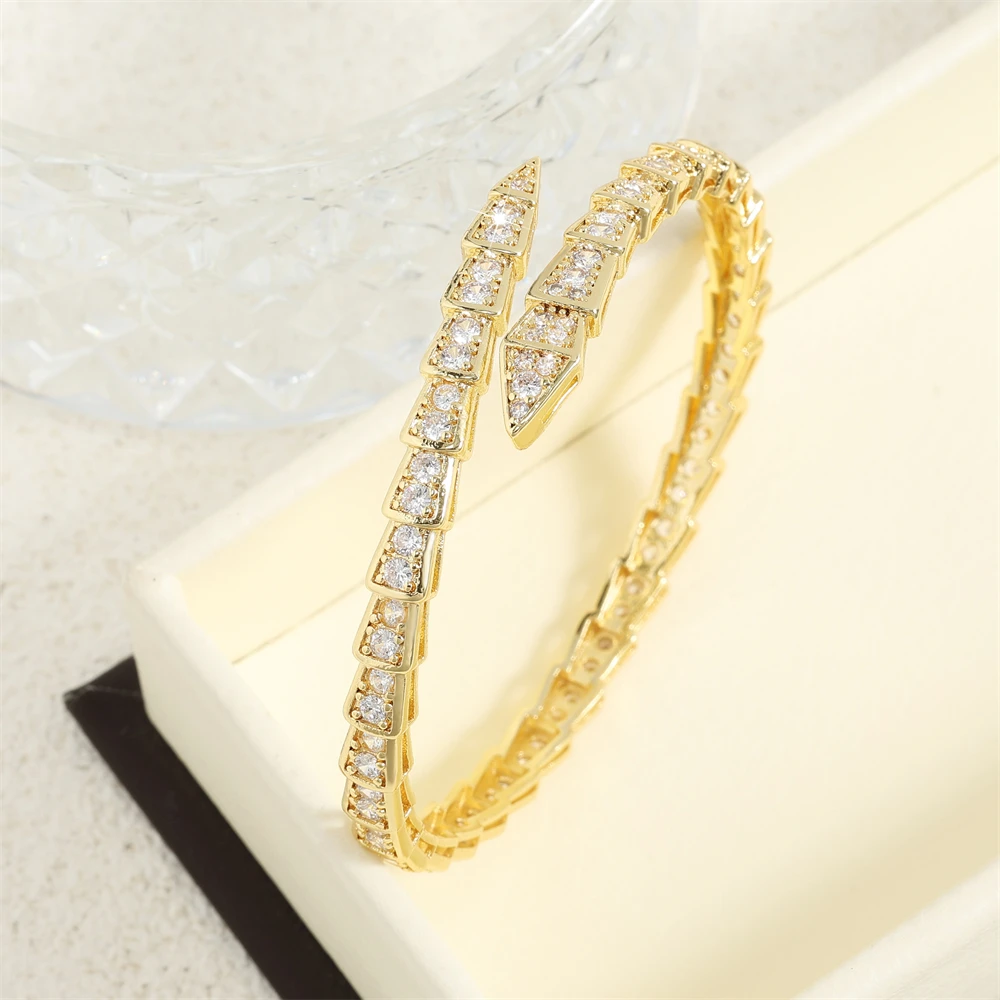 Yupsk Fashion Shiny Zircon Snake Bone Open Bracelet Bangles Exquisite Women's Wedding Party Accessories Gift-animated-img