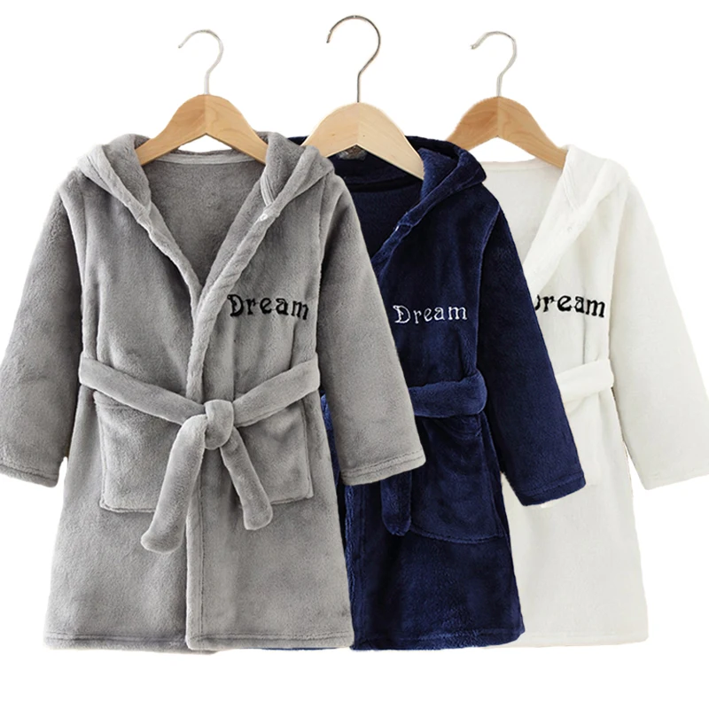 Boy and Girls Flannel Pajamas Robe Autumn and Winter Children Sleepwear Soft Hooded Kids Homewear 2-8 Years-animated-img