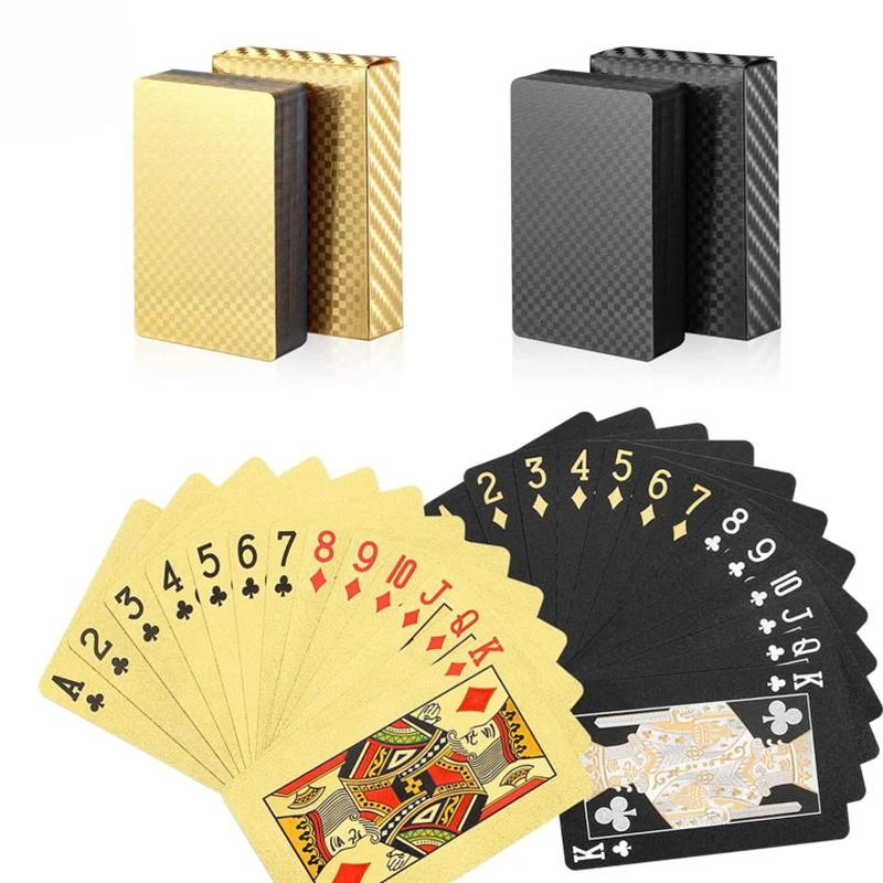 New 24K Gold Playing Cards Plastic Poker Game Deck Foil Pokers Pack Magic Waterproof Card Gift Collection Gambling Board Game-animated-img