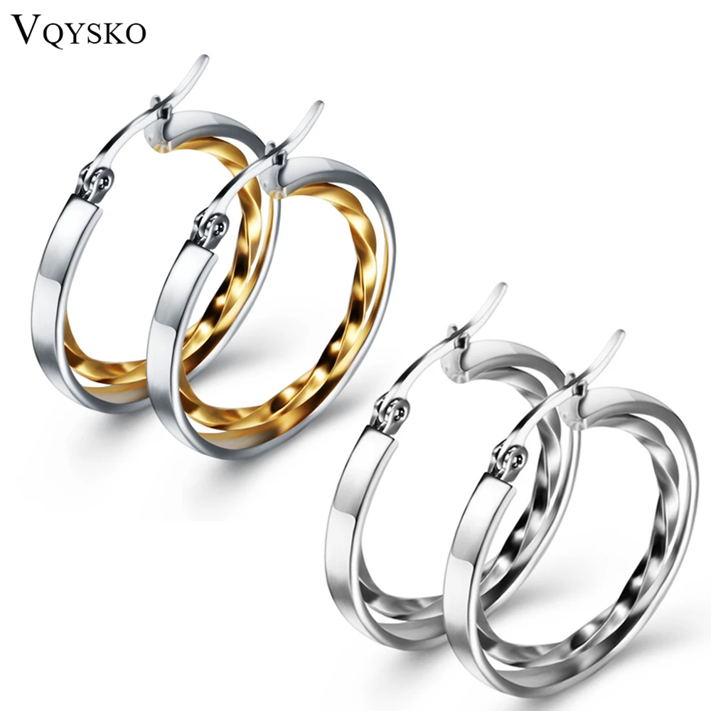 VQYSKO Fashion Circle Earring for women Promotion Stainless Steel Wedding Jewelry Dainty Gold Color Lady Hoop Earrings Wholesale-animated-img