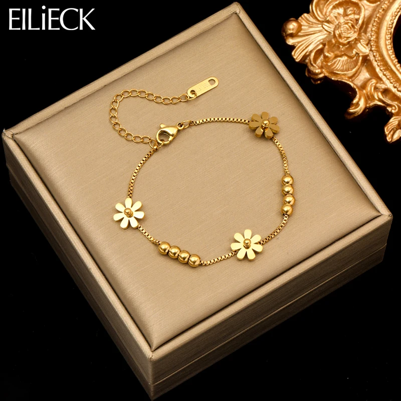 EILIECK 316L Stainless Steel Gold Color Flower Bracelet For Women Girl Fashion New Holiday Gift Wrist Chain Jewelry Pulsera-animated-img