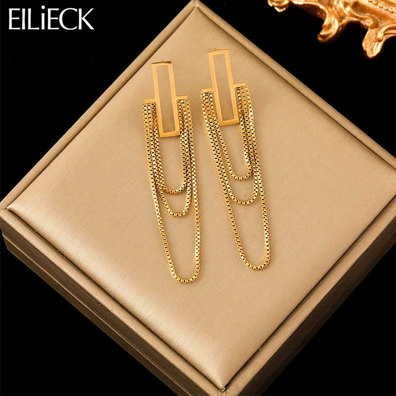 EILIECK 316L Stainless Steel Gold Color Tassel Dangle Earrings For Women Fashion New Holiday Gift Ear Drop Jewelry Bijoux Серьги-animated-img