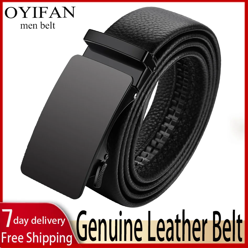 Men Belts Automatic Buckle Belt Genuine Leather High Quality For Men Leather Strap Casual For Jeans-animated-img