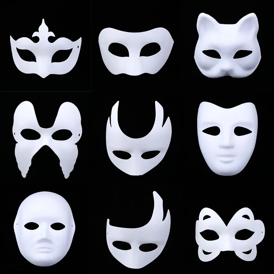 10Pcs Halloween Party Masks White Masks Paper Masks Blank Cat Mask