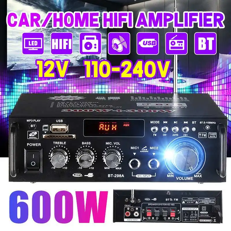 AK45/AK35 800W Home Power Amplifier 2 Channel Bluetooth 5.0 AK55 Hifi  Digital Stereo Sound Amplifier Support FM USB SD Mic input