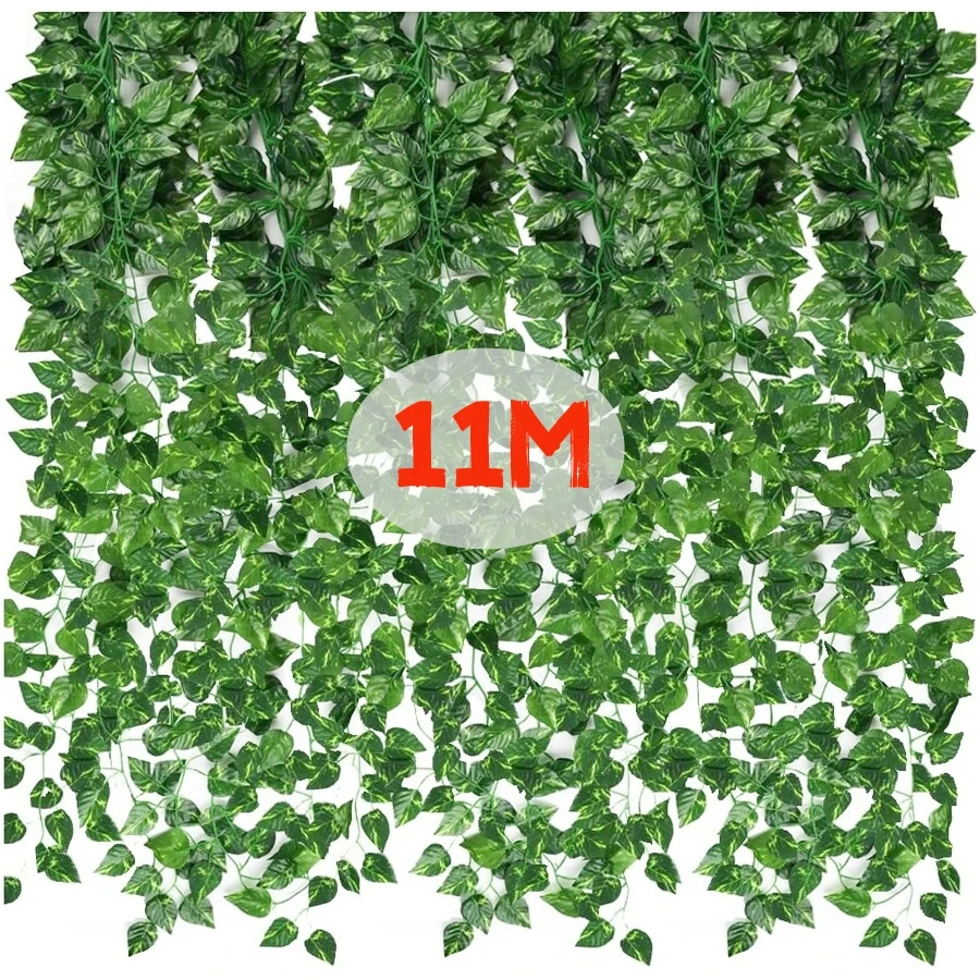 11M Artificial Plant Green Ivy Leaf Garland Fake Plant Creeper Hanging Vine Outdoor DIY Garden Wall Wedding Party Home Decor-animated-img