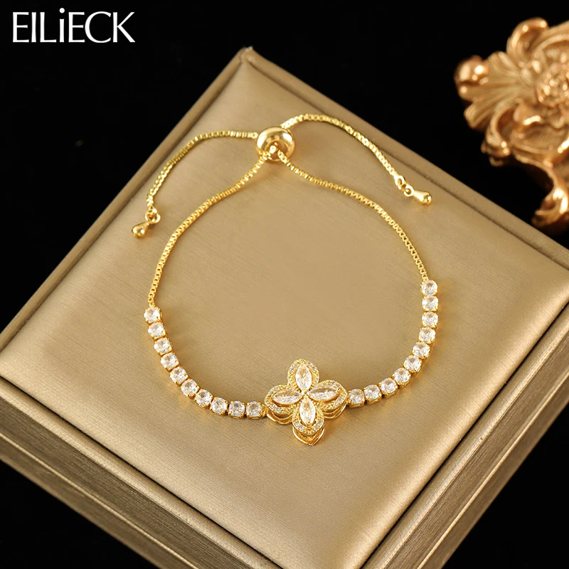 EILIECK 316L Stainless Steel Revolving Flower Zircon Bracelet For Women Trendy Wrist Chain Waterproof Jewelry Gift Party Bijoux-animated-img