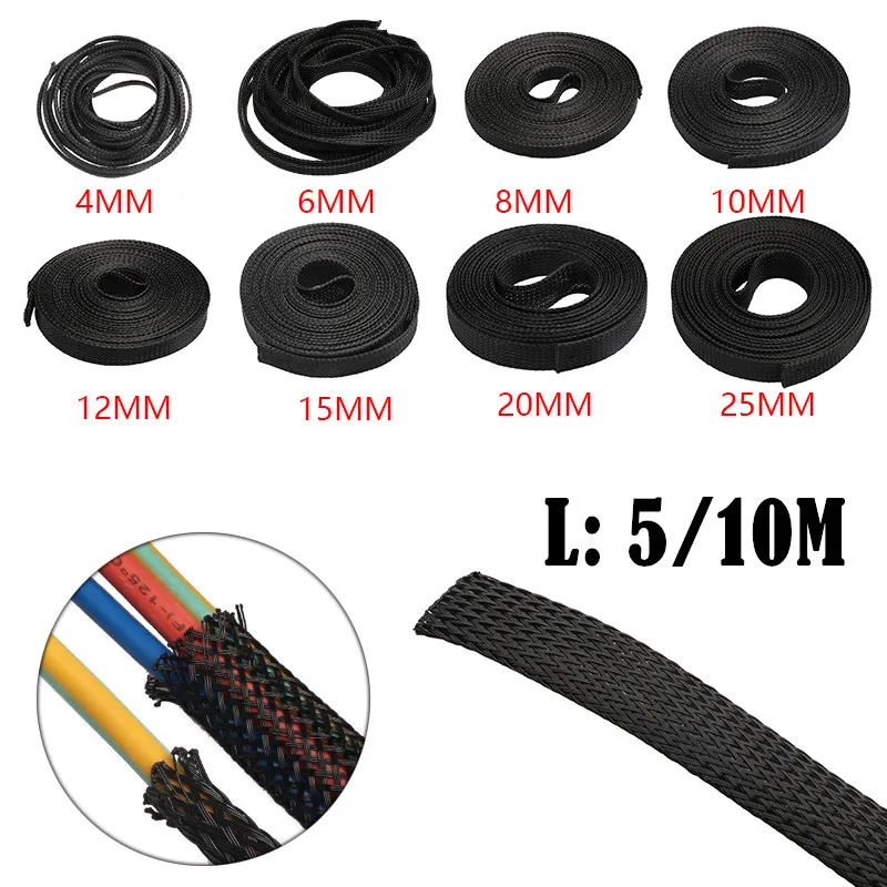 1Meter PET Expandable Cable Sleeve 2mm ~ 40mm Tight Braided High Density  Hardness Insulate Line Protect Wire Wrap Gland Sheath
