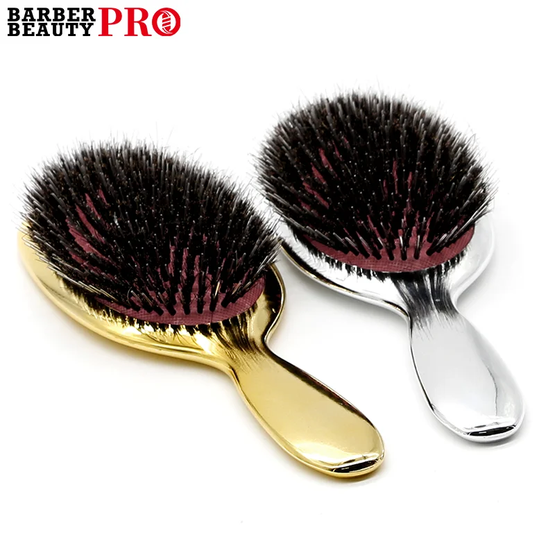 Luxury Gold And Silver Color Boar Bristle Paddle Hair Brush Oval Hair Brush Anti Static Hair Comb Hairdressing Massage Comb-animated-img